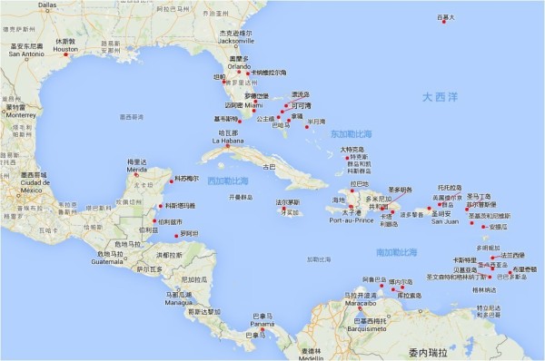 加勒比海的地理位置图片